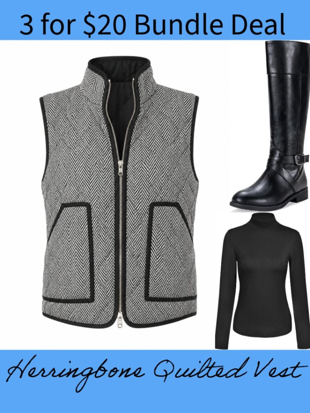 Herringbone Quilted Vest Women's S/M Black White Equestrian